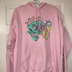pink Rick and morty merch hoodie